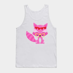 Valentine's Day Fox, Pink Fox, Glasses, Hearts Tank Top